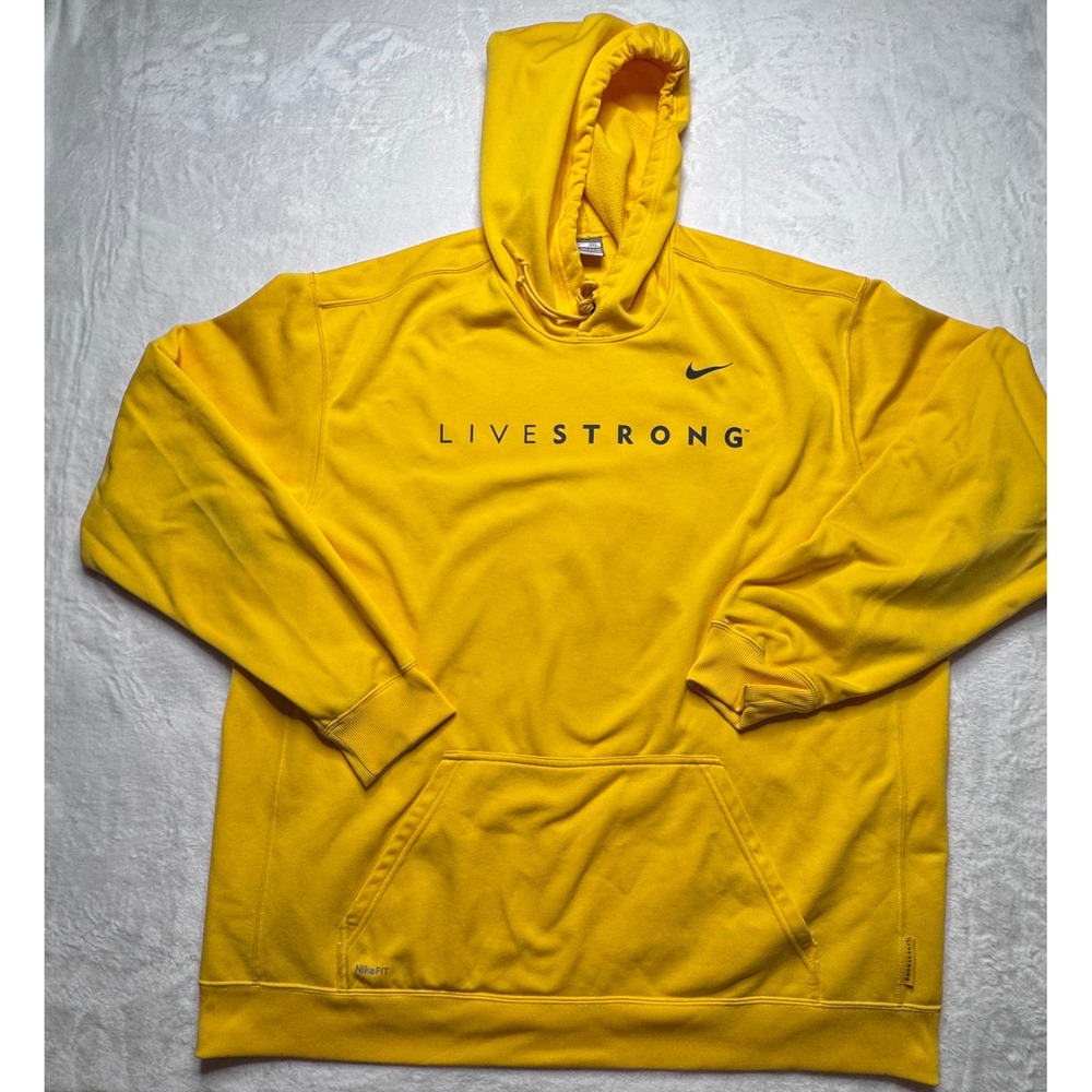 Nike Livestrong Mens XXXL Yellow Pullover Hoodie 2008 Big Tall Sweatshirt Active